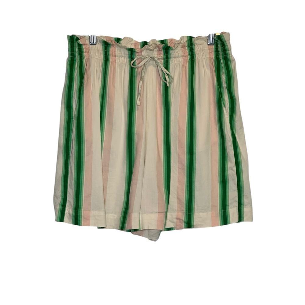 M & S Collection white green pink stripes pull on shorts size 10